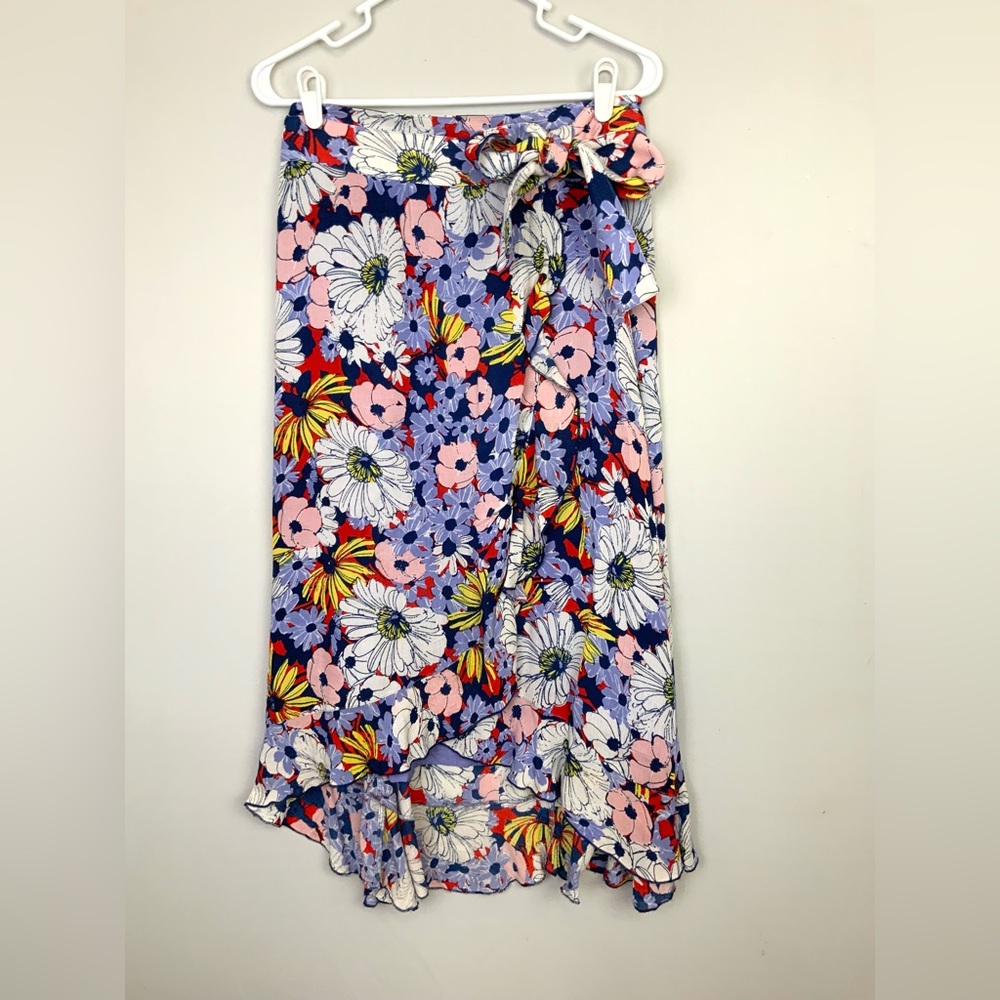 Anthropologie‎ Maeve Sz Small Sybil Wrap Floral Ruffled Garden Midi Skirt